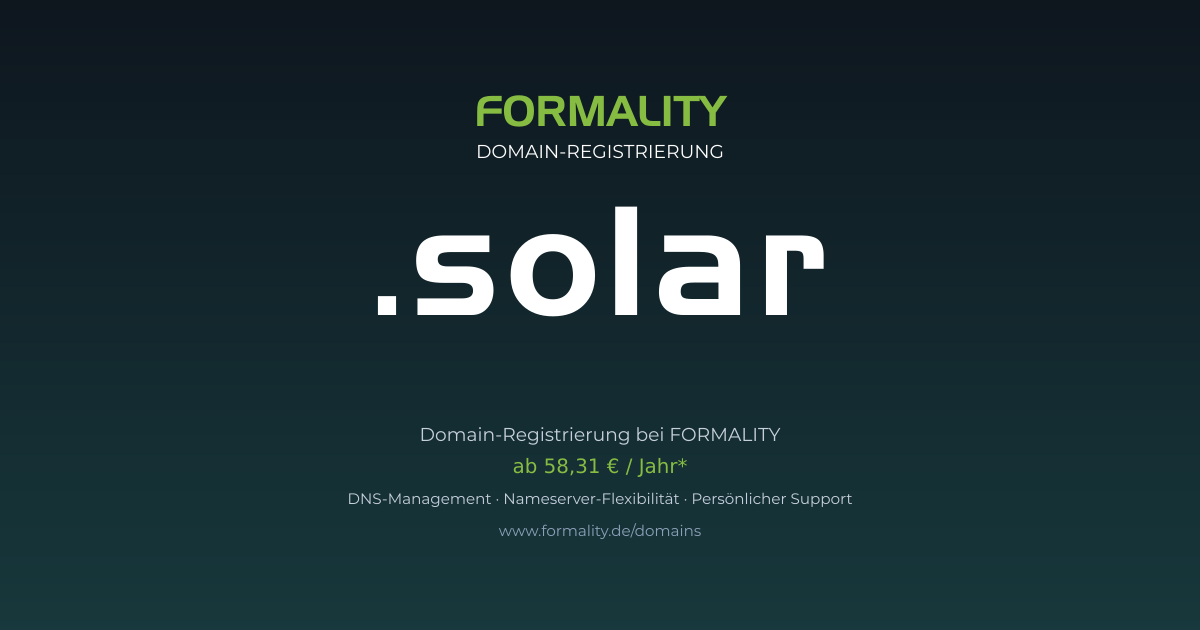 .solar-Domain prüfen & registrieren ab 58,31 €/Jahr | FORMALITY
