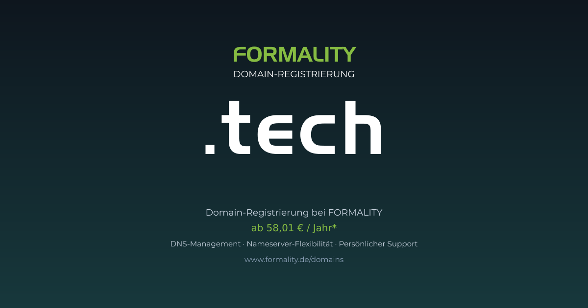 .tech-Domain ab 58,01 € pro Jahr registrieren