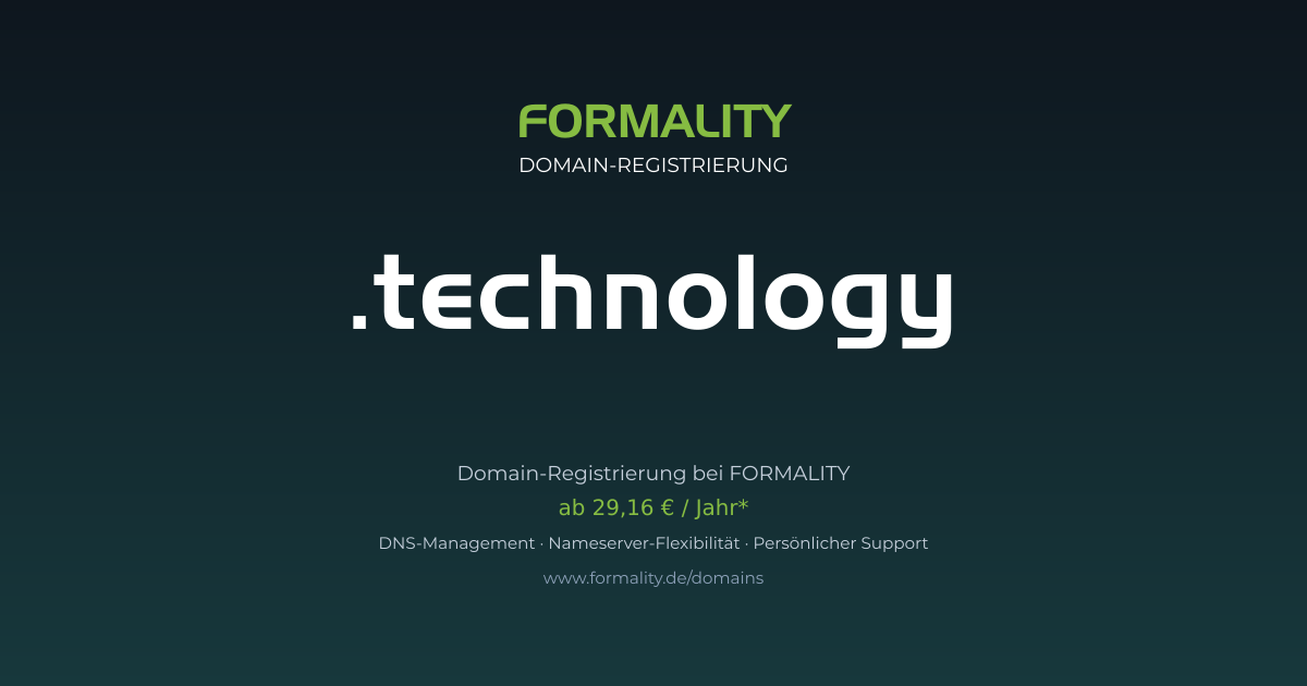 .technology-Domain ab 29,16 € pro Jahr registrieren