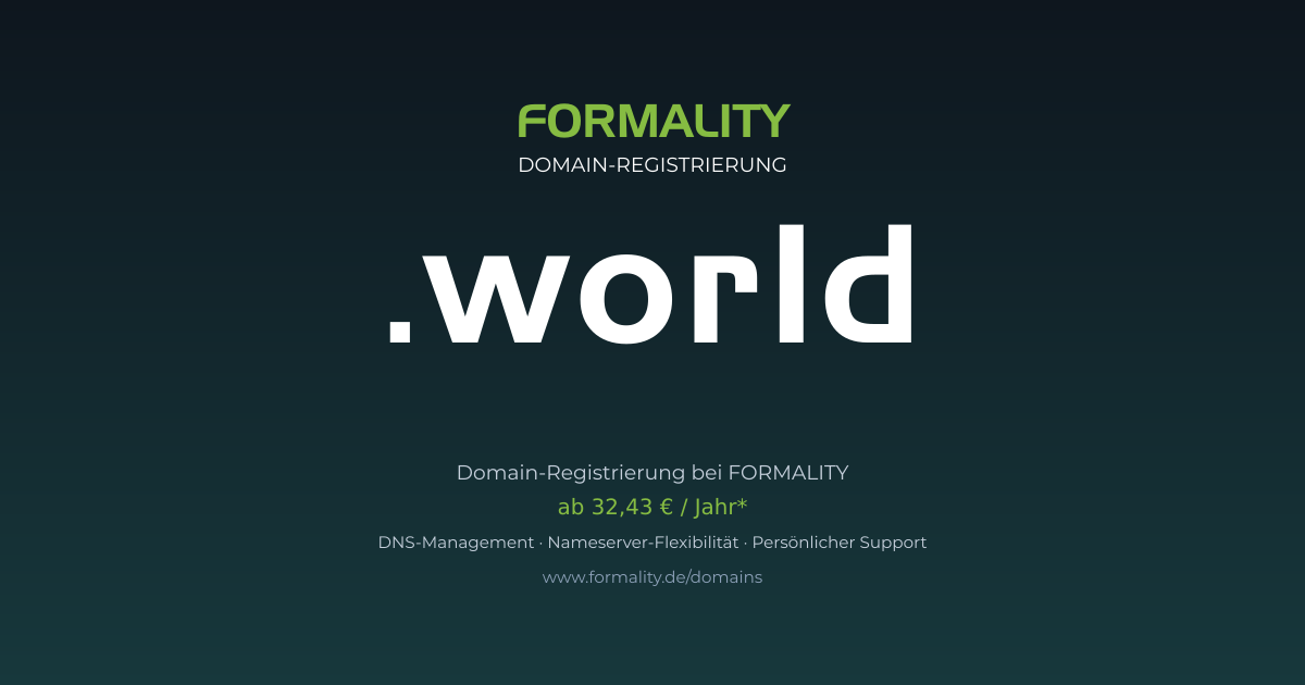 .world-Domain prüfen & registrieren ab 32,43 €/Jahr | FORMALITY
