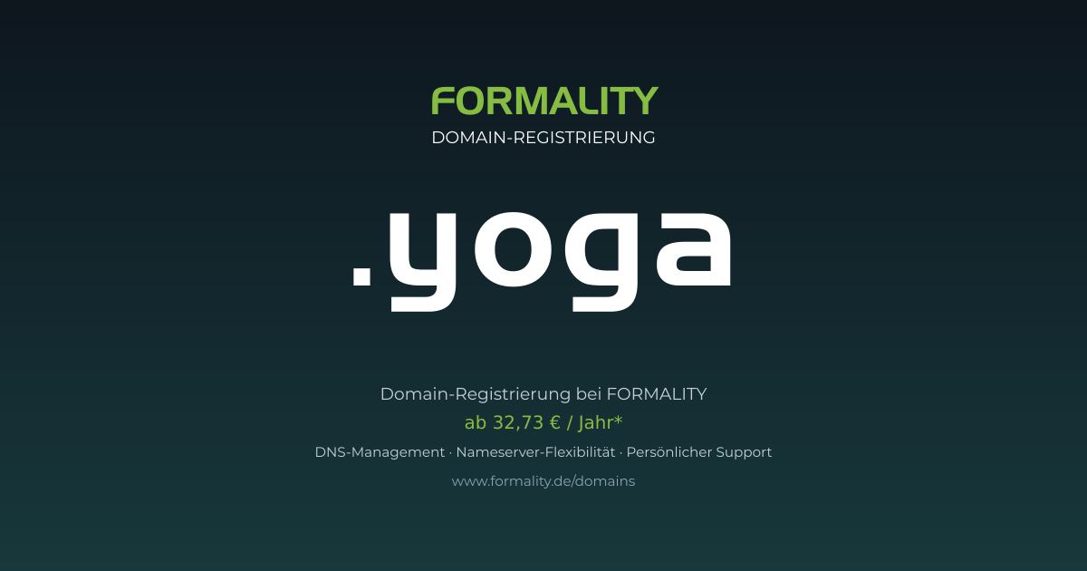 .yoga-Domain prüfen & registrieren ab 32,73 €/Jahr | FORMALITY